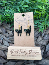 Load image into Gallery viewer, Enamel Earrings - Little Ladies - Green - Black - Cat - Halloween - Small Earrings - Statement Earrings
