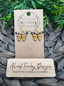 Enamel Earrings - Little Ladies - Black - Gold - Orange - Yellow - Butterfly - Small Earrings - Statement Earrings