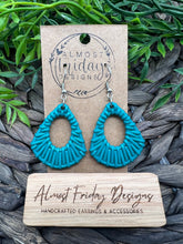 Load image into Gallery viewer, Acrylic Earrings - Teardrop - Teal - Rattan - Statement Earrings - Faux Rattan
