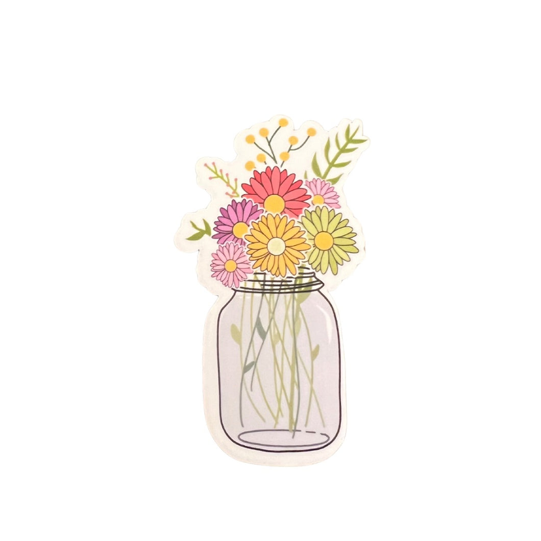 Sticker - Flowers - Foral - Daises - Mason Jar - Laptop - Tumbler