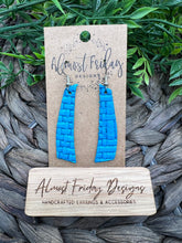 Load image into Gallery viewer, Genuine Leather Earrings - Teal - Curved Bar - Textured - Cut Out - Statement Earrings - Braided
