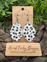 Load image into Gallery viewer, Genuine Leather Earrings - Soccer - Soccer Earrings - Leaf Cut - Sports - Black and White - Statement Earrings
