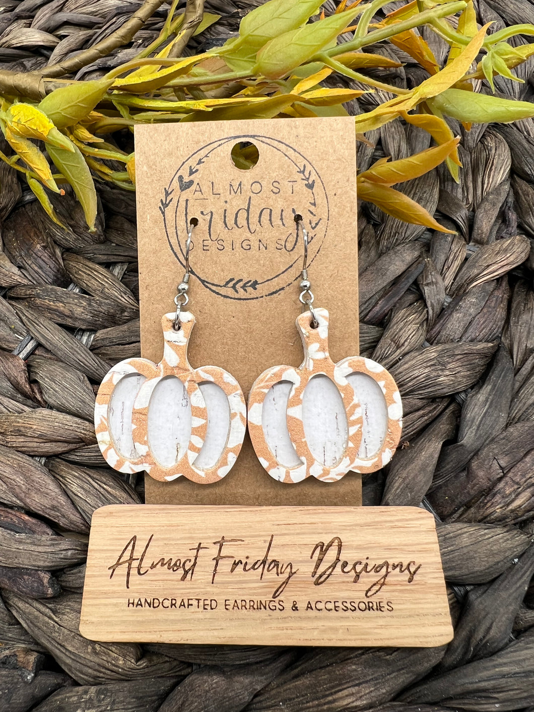 Genuine Leather Earrings - Orange - White - 3D - Leaves - Layered - Fall Earrings - Textured Leather - Pumpkin - Cut Out Earrings - Peach Earrings - Statement Earrings