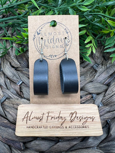 Genuine Leather Earrings - Black - Loop Earrings - Statement Earrings - Rounded Loop - Smooth Leather