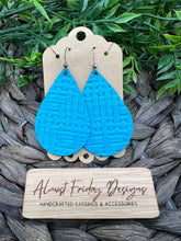 Load image into Gallery viewer, Genuine Leather Earrings - Teardrop Earrings - Teal - Braided Leather - Statement Earrings
