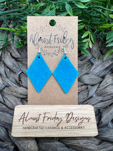 Load image into Gallery viewer, Genuine Leather Earrings - Diamond Earrings - Teal - Suede Leather - Statement Earrings
