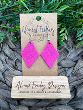 Load image into Gallery viewer, Genuine Leather Earrings - Diamond Earrings - Pink - Suede Leather - Statement Earrings
