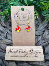 Load image into Gallery viewer, Enamel Earrings - Little Ladies - Red - Yellow - White - Gold - Mushrooms - Mario - Small Earrings - Statement Earrings
