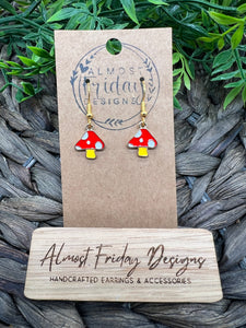 Enamel Earrings - Little Ladies - Red - Yellow - White - Gold - Mushrooms - Mario - Small Earrings - Statement Earrings