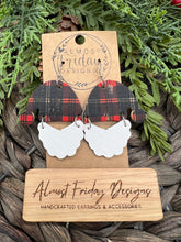 Load image into Gallery viewer, Genuine Leather Earrings - Christmas Earrings - Santa - Santa Claus - Winter - Cut Out Earrings - Red - Black - White - Plaid - Statement Earrings
