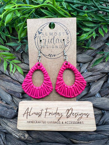 Acrylic Earrings - Teardrop - Pink - Rattan - Statement Earrings - Faux Rattan