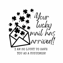 Load image into Gallery viewer, Sticker - Business - Happy Mail - Gold Transparent - Your Lucky Mail Has Arrived - St. Patrick&#39;s Day - Lucky Charm - Gold Glitter - Scallop Rainbow - Clover - Shamrock
