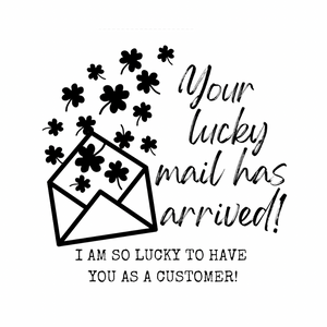 Sticker - Business - Happy Mail - Gold Transparent - Your Lucky Mail Has Arrived - St. Patrick's Day - Lucky Charm - Gold Glitter - Scallop Rainbow - Clover - Shamrock