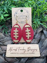 Load image into Gallery viewer, Genuine Leather Earrings - 49 - Red - Gold - Football - San Francisco - Fall - Football Earrings - Statement Earrings
