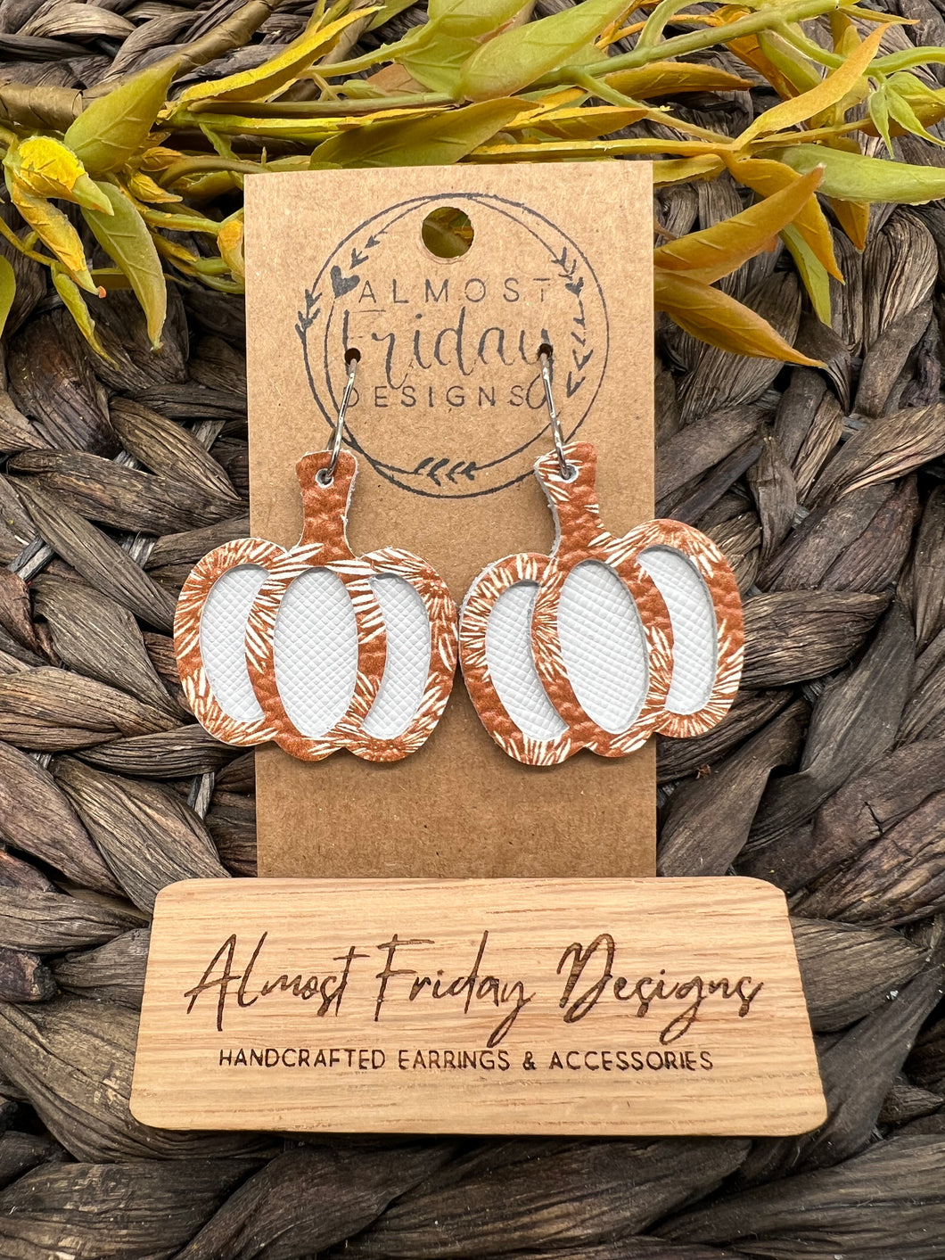 Genuine Leather Earrings - Burnt Orange - White -  Mums - Flowers - Floral - 3D - Layered - Fall Earrings - Textured Leather - Pumpkin - Cut Out Earrings - Peach Earrings - Statement Earrings
