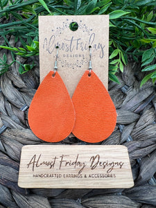 Genuine Leather Earrings - Teardrop Earrings - Orange Leather - Fall Earrings - Statement Earrings