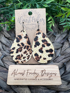 Genuine Leather Earrings - Leopard Print - Leopard Earrings - Tan Leopard - Teardrop - Statement Earrings