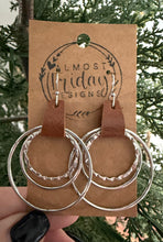 Load image into Gallery viewer, Metal Hoop Earrings - Hammered Ring - Silver Hoops - Hoop Earrings - Hoops - Brown - Genuine Leather Cuff - Statement Earrings
