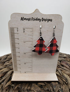 Genuine Leather Earrings - Christmas Tree - Christmas Tree Earrings - Leopard Print - Leopard Earrings - Statement Earrings - Animal Print