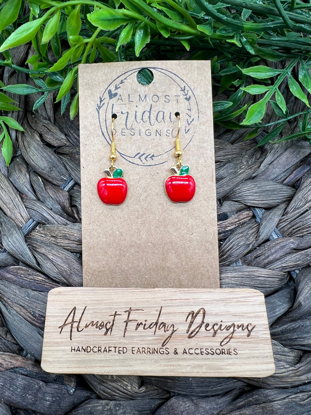 Enamel Earrings - Little Ladies - Red - Green - Apple - Small Earrings - Statement Earrings - School - Teacher