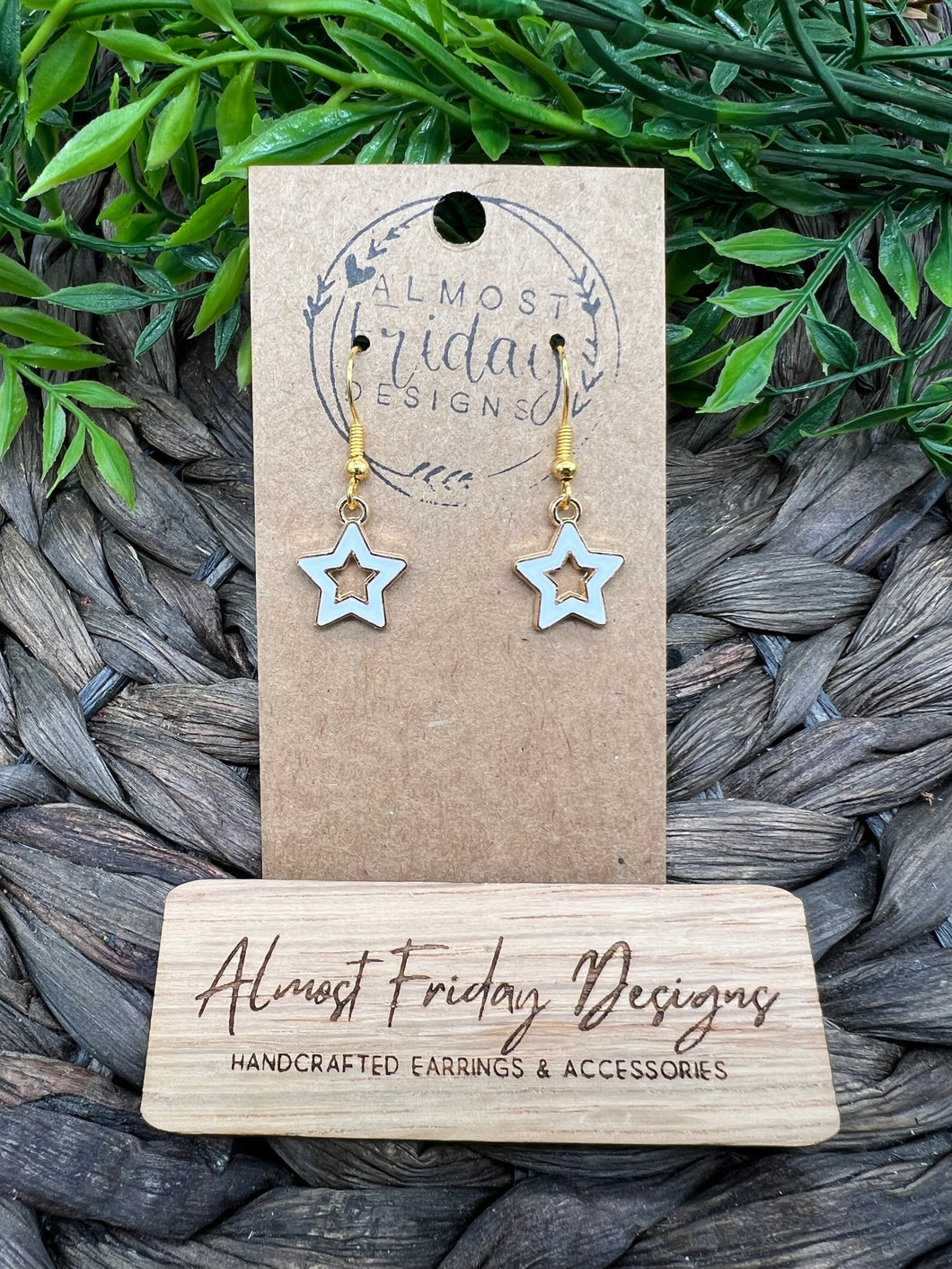 Enamel Earrings - Little Ladies - White - Gold - Star - Small Earrings - Statement Earrings