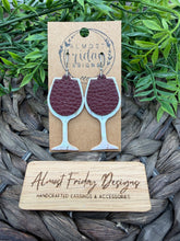 Load image into Gallery viewer, Genuine Leather - White - Maroon - Wine Glass - Wine - Red Wine - Alcoholic Drink - Alcohol - Statement Earrings
