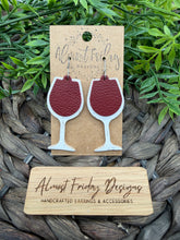 Load image into Gallery viewer, Genuine Leather - White - Maroon - Wine Glass - Wine - Red Wine - Alcoholic Drink - Alcohol - Statement Earrings
