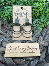 Load image into Gallery viewer, Metal Hoop Earrings - Hammered Ring - Brass Hoops - Hoop Earrings - Hoops - Olive - Green - Genuine Leather Cuff - Statement Earrings
