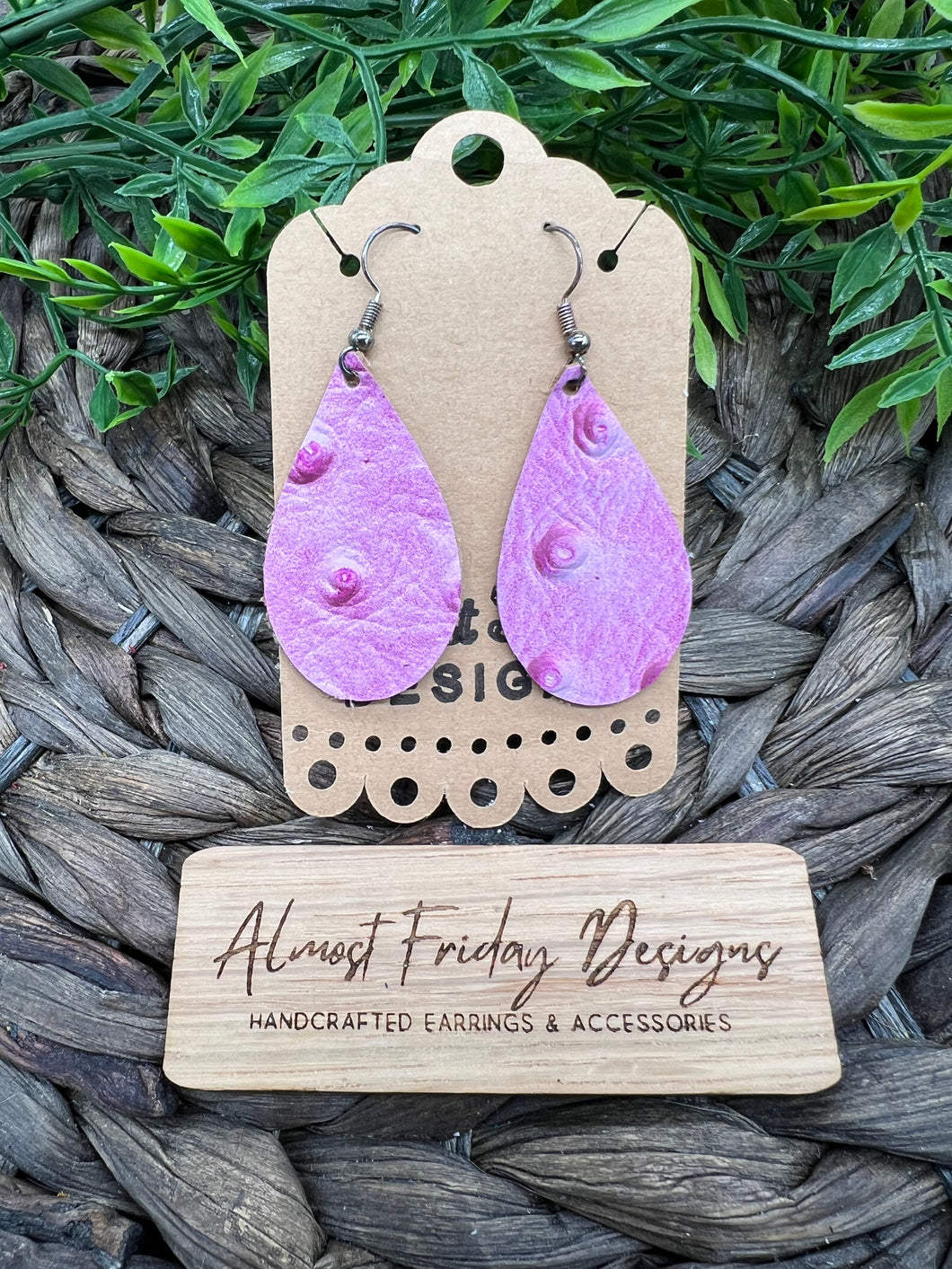 Genuine Leather Earrings - Teardrop Earrings - Pink Leather - Summer Earrings - Statement - Dots Earrings