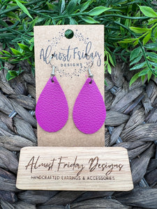 Genuine Leather Earrings - Teardrop Earrings - Pink Leather - Summer Earrings - Statement Earrings