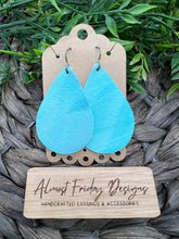 Load image into Gallery viewer, Genuine Leather Earrings - Teardrop Earrings - Aqua - Statement Earrings - Marbled
