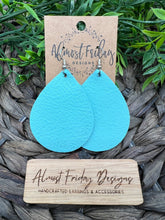 Load image into Gallery viewer, Genuine Leather Earrings - Teardrop Earrings - Aqua - Statement Earrings
