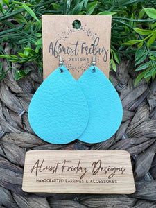 Genuine Leather Earrings - Teardrop Earrings - Aqua - Statement Earrings