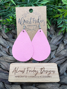 Genuine Leather Earrings - Teardrop Earrings - Pink - Statement Earrings