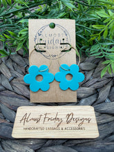 Load image into Gallery viewer, Genuine Leather Earrings - Floral - Teal - Flowers - Hoop - Spring - Summer - Summer Earrings - Statement Earrings - Spring
