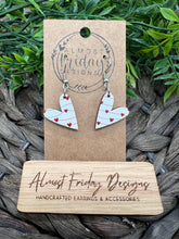 Load image into Gallery viewer, Wood Earrings - Valentine&#39;s Day - White - Red - Hearts - Wood - Statement Earrings
