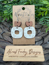 Load image into Gallery viewer, Genuine Leather Earrings - Cream - Tan - Leopard - Animal Print - Neutral - Wood - Embossed - Square - Cut Out - Statement Earrings

