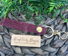 Load image into Gallery viewer, Genuine Leather Wristlet - Genuine Leather Accessories - Wristlet - Key Chain - Western Saddle - Suede - Embossed Leather - Burgundy
