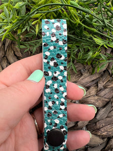 Genuine Leather Wristlet - Genuine Leather Accessories - Wristlet - Key Chain - Black - White - Teal - Dots - Polka Dots