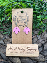 Load image into Gallery viewer, Genuine Leather Earrings - Falling Leaf - Pink - Embossed - Small - Statement Earrings - Leather
