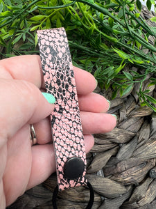 Genuine Leather Wristlet - Genuine Leather Accessories - Wristlet - Key Chain - Black and Pink - Snakeskin - Animal Print