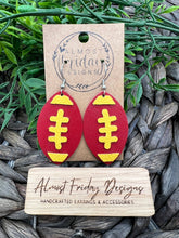 Load image into Gallery viewer, Genuine Leather Earrings - Kansas City - Red - Yellow - Football - Chiefs - Fall - Football Print - Football Earrings - Statement Earrings
