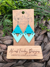 Load image into Gallery viewer, Genuine Leather Earrings - Arrow - Triangle - Teal - Aqua - Summer - Spring - Statement Earrings
