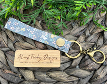 Load image into Gallery viewer, Genuine Leather Key Chain Wristlet - Genuine Leather Accessories - Key Wristlet - Blue - Pink - White - Green - Key Chain - Flowers - Spring Flowers - Floral
