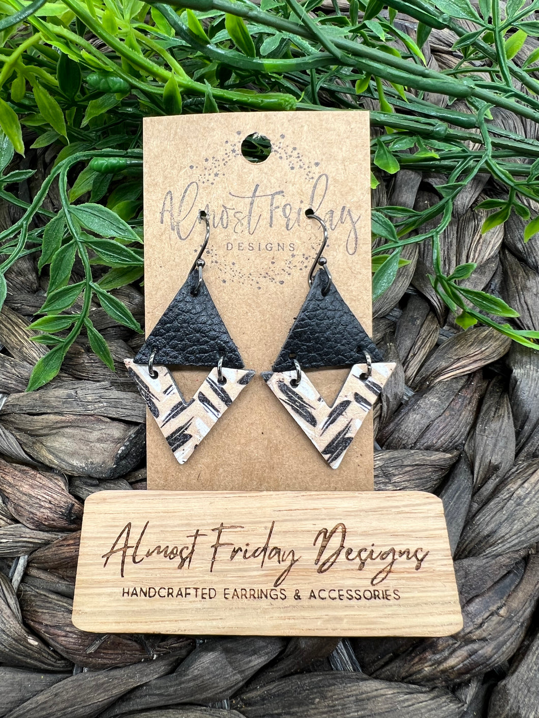 Genuine Leather Earrings - Arrow - Triangle - Cream - Black - Tan - Neutral - Statement Earrings