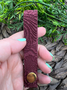 Genuine Leather Wristlet - Genuine Leather Accessories - Wristlet - Key Chain - Western Saddle - Suede - Embossed Leather - Burgundy