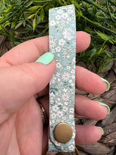 Load image into Gallery viewer, Genuine Leather Key Chain Wristlet - Genuine Leather Accessories - Key Wristlet - Yellow - Teal - White - Mint - Key Chain - Flowers - Spring Flowers - Floral - Daises
