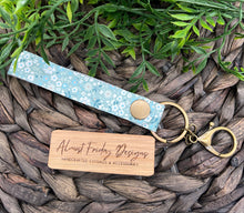 Load image into Gallery viewer, Genuine Leather Key Chain Wristlet - Genuine Leather Accessories - Key Wristlet - Yellow - Teal - White - Mint - Key Chain - Flowers - Spring Flowers - Floral - Daises
