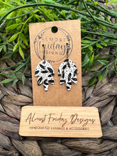 Load image into Gallery viewer, Genuine Leather Earrings - Falling Leaf - White - Black - Olive Leaf - Embossed - Statement Earrings - Leather - Neutral
