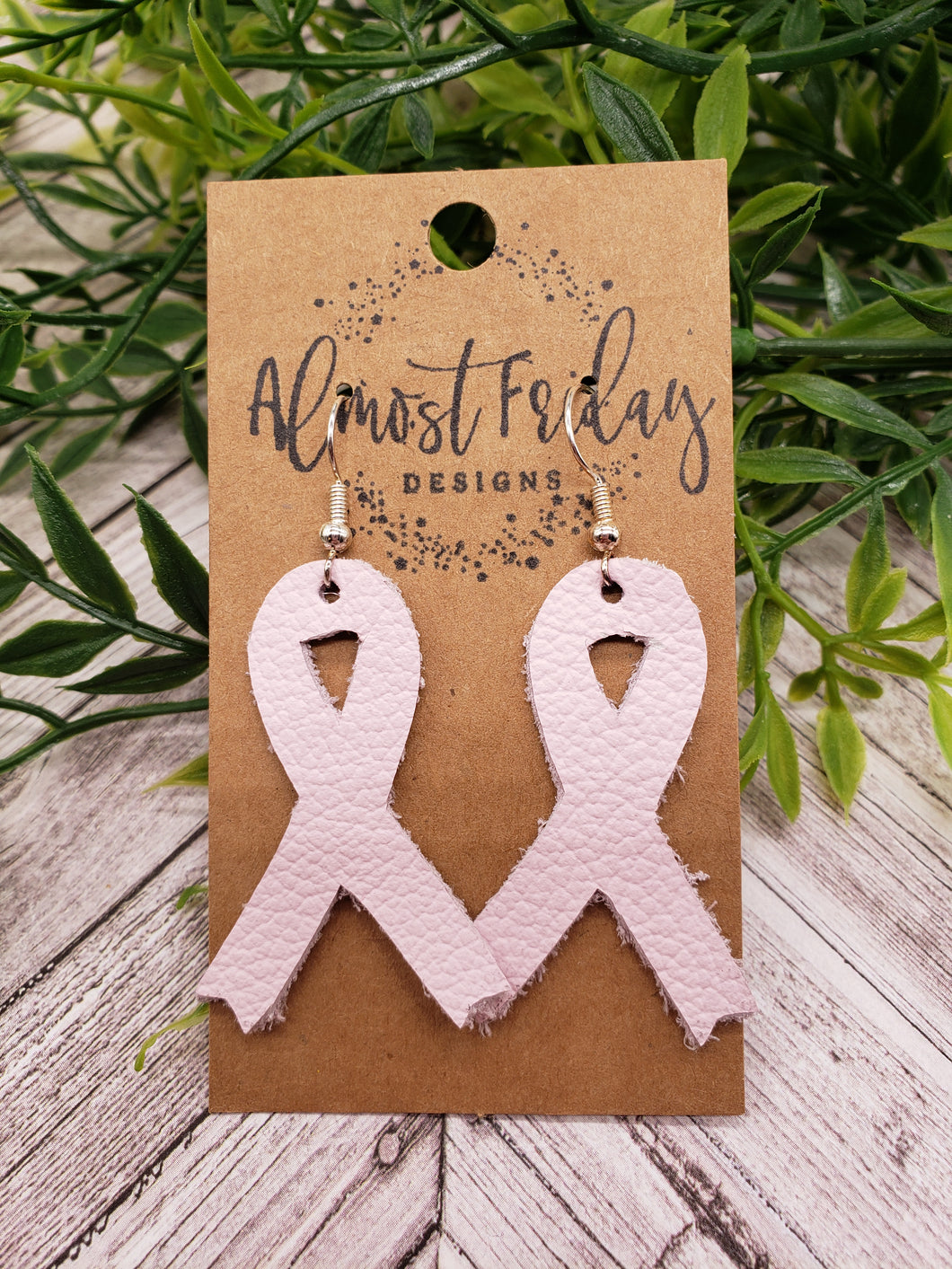 Genuine Leather Earrings - Breast Cancer Ribbon - Breast Cancer Awareness Ribbon Earrings - Cancer Awareness - Pink Ribbon